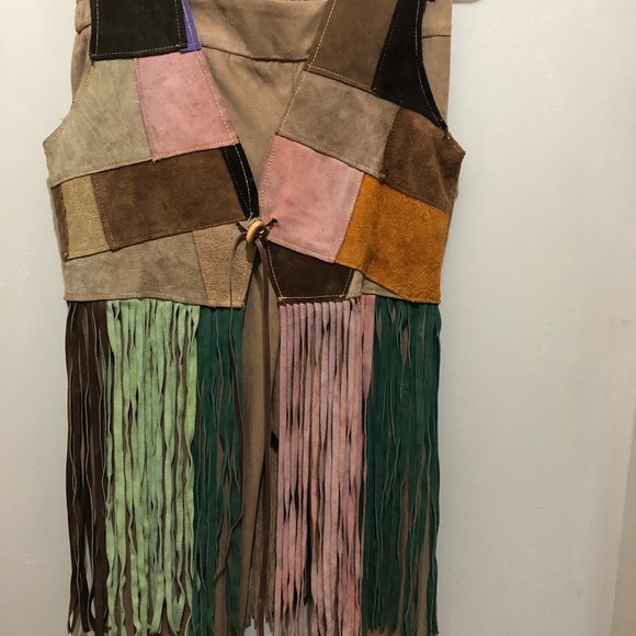 Vintage real suede patchwork and fringe vest and suede cloth pants - Picture 1 of 8